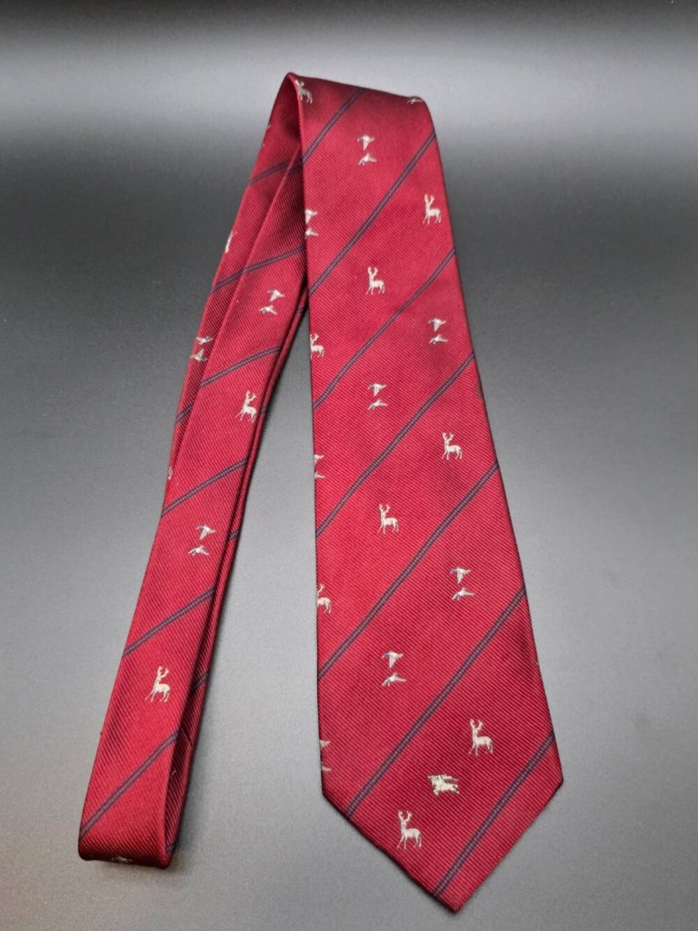 Vintage Burberrys 100% Silk Tie - Deer Buck & Mallard/Duck Pattern Red - England